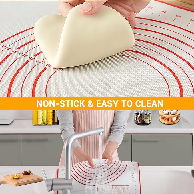 Qidoe Silicone Baking Mat, 16" x 24", Extra Thick Non-Stick, Food-Grade, Non-Slip, Red
