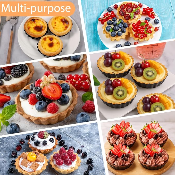 24 Pcs Mini Pie Tart Pans 3"with Removable Bottom Round Nonstick Quiche Pan | Bakeware Egg Tart Molds Fluted Side Small Quiche Pans Steel Mini Pie Tins for Pies Mousse Cheese Cake Dessert