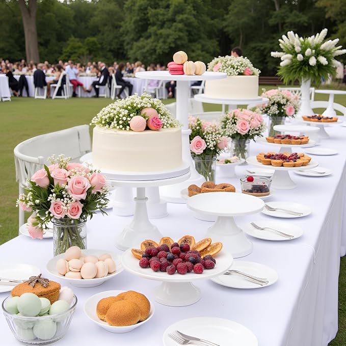 HBlife 3-PCS White Cake Stand Set (8"/10"/12" Plate) for 6-10 Inch Cakes, Perfect Dessert Table Display Set, Cupcake&Cake Stands for Party, Wedding, Birthday, Baby Shower, Anniversary (Metal)