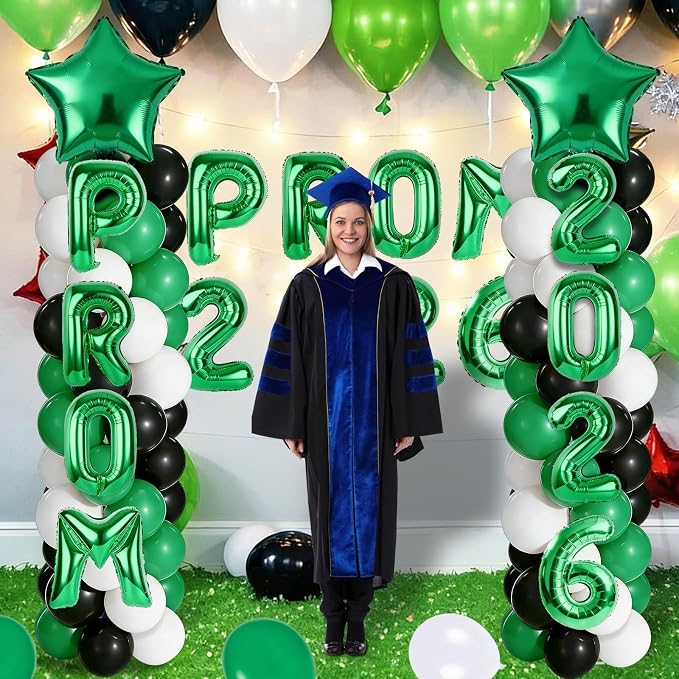 2 Sets 2026 Prom Dance Party Balloon Column Stand Kits Black Green White Latex Balloons 2026 Letters 6.5 Ft Adjustable Metal Tube Telescopic Tower Pillar with Base for Prom Dance Party Decoration