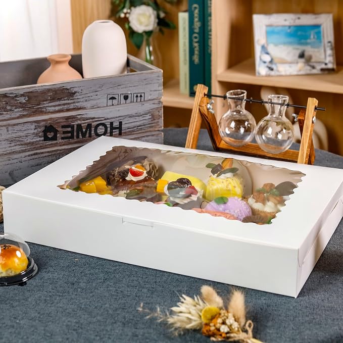 NPLUX 20 Pack Cookie Boxes 16x11x2.5inch Bakery Boxes with Window Treat Boxes for Cookie Packaging Gift Giving Dessert Boxes for Chocolate Covered Strawberries, Donuts, Graduation Gifts Party Favors