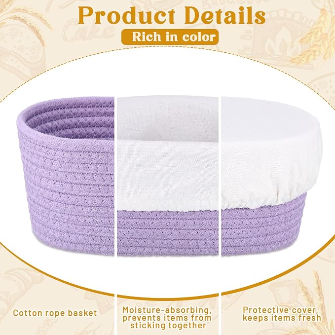 4 Pcs 6.7 Inch Bread Proofing Basket Set Cotton Rope Oval Banneton Basket Sourdough Bread with Liners Covers for Baking Supplies (Fresh Color)
