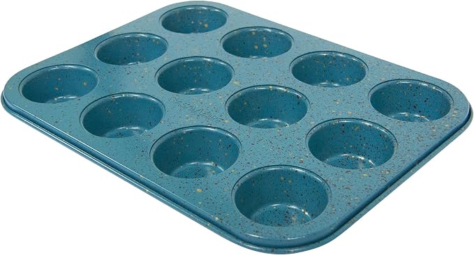 casaWare Mini Muffin Pan 12 Cup Ceramic Coated Non-Stick (Blue Granite)