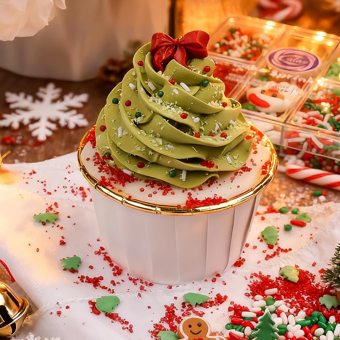 Christmas Sprinkles for Cookies, Holiday Red and Green Sprinkles Assortment 5 oz, Edible Jimmies Nonpareils and Sanding Sugar Pearls for Cake Decorating, Christmas Cookies, Baking, Cupcakes, Desserts