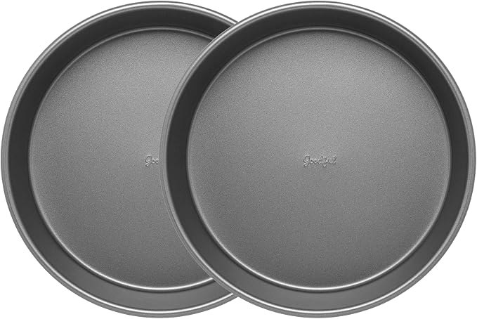 Goodful Nonstick Round Cake Pan Set, Heavy Duty Carbon Steel with Quick Release Coating, Made without PFOA, Dishwasher Safe, 2-Pack Bakeware Set, 9-Inch, Gray