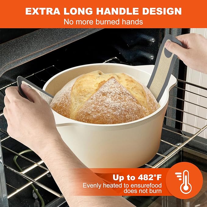 PLAPITATE Silicone Bread Sling Dutch Oven Liner, Non-Stick & Easy Clean Reusable Oval and Round Silicone Bread Baking Mat with Long Handles, Easy to Transfer Sourdough Bread - 2 Gray Set