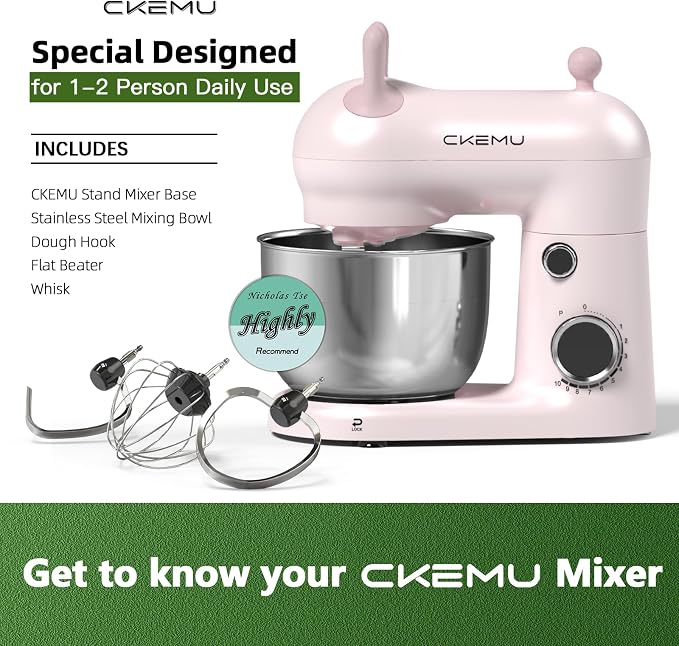 Stand Mixer, Compact & Space-Saving, Stainless Steel Bowl, Unique & Playful Design, Effcient 300W Motor, Dishwasher-Safe Attachments, SM-2549A (Pink)