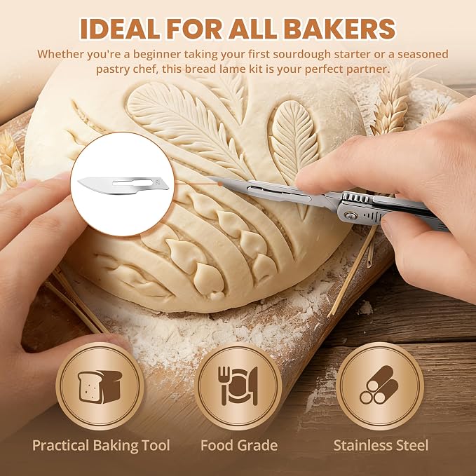 Bread Lame, Folding Sourdough Scoring Tool with Belt Clip & 10 Blades: Professional Dough Scorer for Artisan, Homemade Baking | EDC Portable Kitchen Cutter, Craft Knife, Hobby Tool & Box Opener