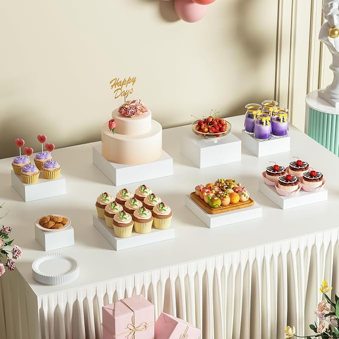 8 Pcs White Acrylic Boxes for Display as Buffet Risers and Stands, Food Risers for Party, Table, Stands, including 12", 11", 10.5", 9.5", 8.5", 7.5", 6.8", 5" (Extra Large, 8Pcs, White)