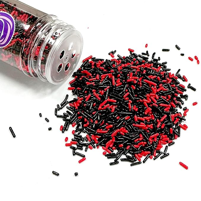 Homipooty Black and Red Soft Jimmies Sprinkles Edible Sprinkles Sugar Candy for Cake Decorating 78g/2.75oz Cookie Cupcake Topper Ice Cream and Dessert Decorating