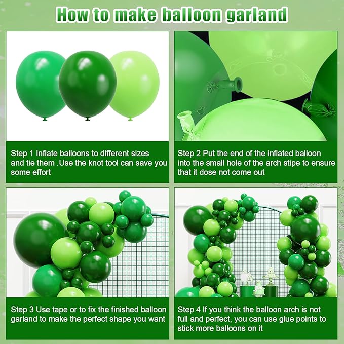 YMSZ Green Balloon Garland Arch Kit, Dark Green Lime Green Latex Balloons for St. Patrick's Day, Baby Shower, Jungle Safari Birthday Party Decorations