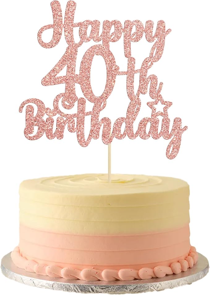 Gyufise 1Pc Happy 40th Birthday Cake Topper Glitter Cheers to 40 Years Old 40th Birthday Cake Pick for Celebrating 40th Birthday Anniversary Party Cake Decorations Supplies Rose Gold