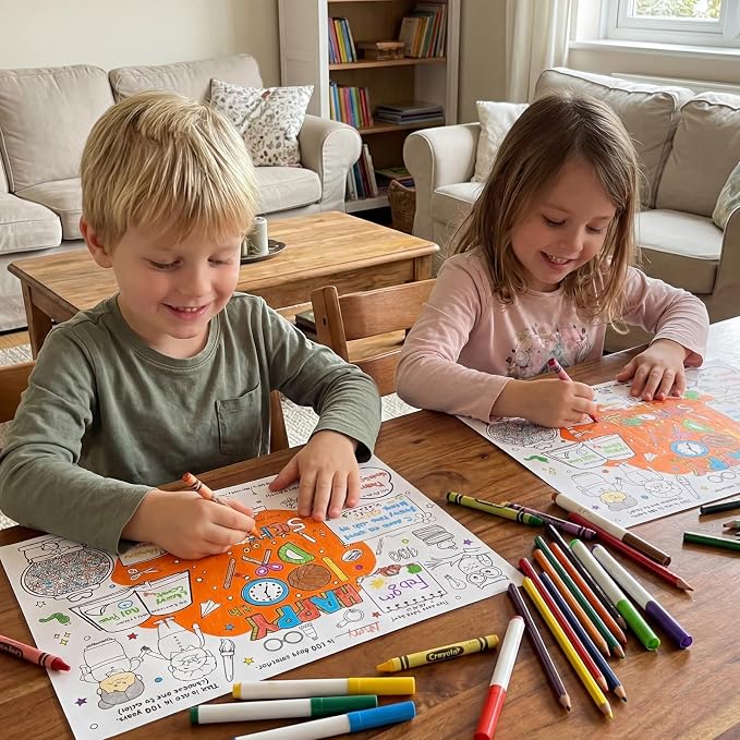 45pcs 100th Day of School for Kids Disposable Coloring Poster 100 Days Gifts School Classroom Activities Paper Table Mats Bulletin Board Decor