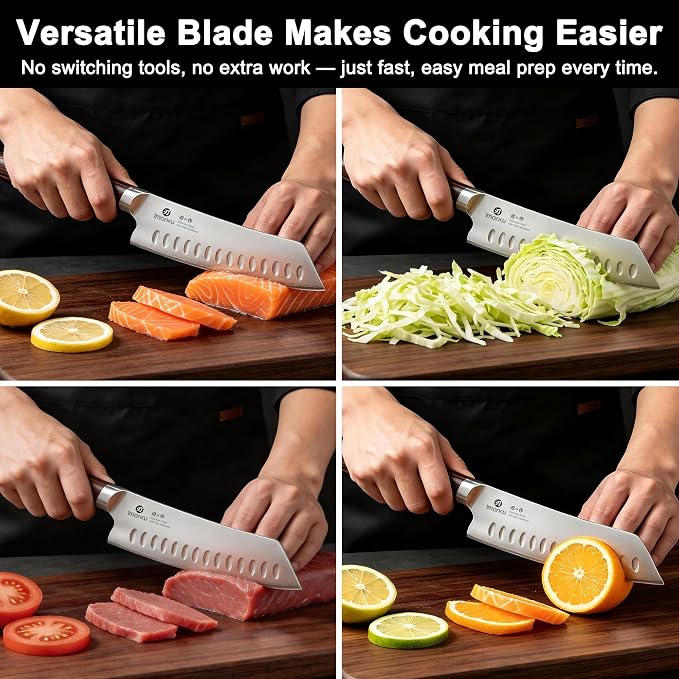 imarku Santoku Chef Knife 7 Inch, Ultra Sharp High Carbon Stainless Steel Japanese Kitchen Knife with Hollow Edge | Ergonomic Pakkawood Handle, Gift Box for Meat/Vegetables/Tomatoes & Daily Cooking