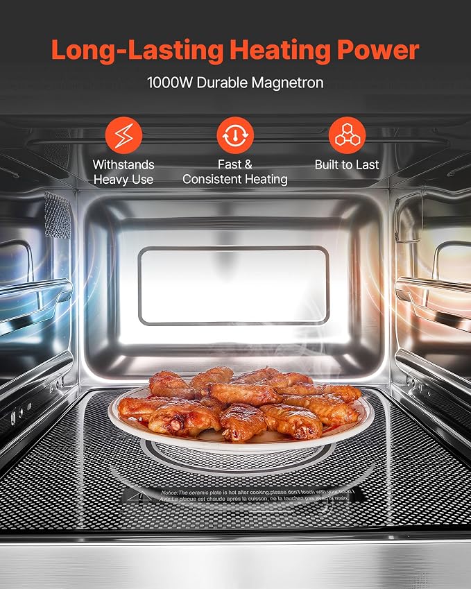 VEVOR Commercial Microwave Oven, 0.9 Cu Ft, 1000W Digital Stainless Steel Countertop Microwave Oven with Touchscreen, 10 Cooking Presets, 5 Power Levels, Multi-Lock Door & Easy Clean for Restaurants