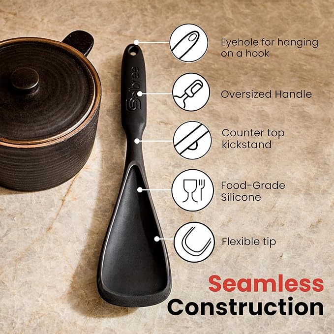 Silicone Spoon Spatula for Cooking - Multifunction Scoop Spatula Spoonula - Heat Resistant Cooking Spoon for Nonstick Cookware - Large Silicone Kitchen Spoon - Seamless Design (Gray/Black,2pcs)