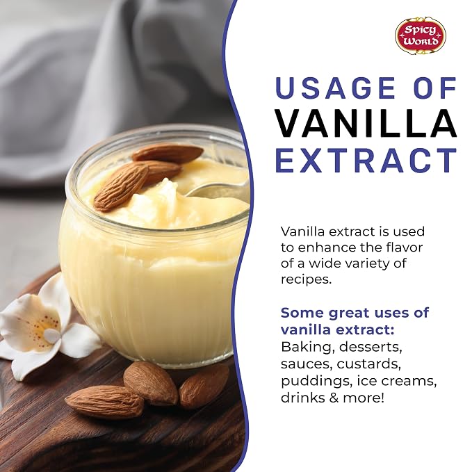 Spicy World Pure Vanilla Extract 4oz - 100% Real Vanilla Extract - Made from Grade B Vanilla Beans - For Cooking, Drinks & Desserts - 100% Vegan, Sugar Free & Kosher - Non-GMO & Gluten-Free - Glass Bottle (4 Ounce Bottle)