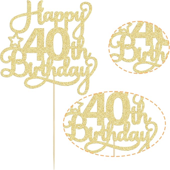 1 Pack Happy 40th Birthday Cake Topper Gold Glitter 40 & Fabulous Cheers to 40 Years Old 40th Birthday Cake Pick for Celebrating 40th Birthday Anniversary Party Cake Decorations Supplies