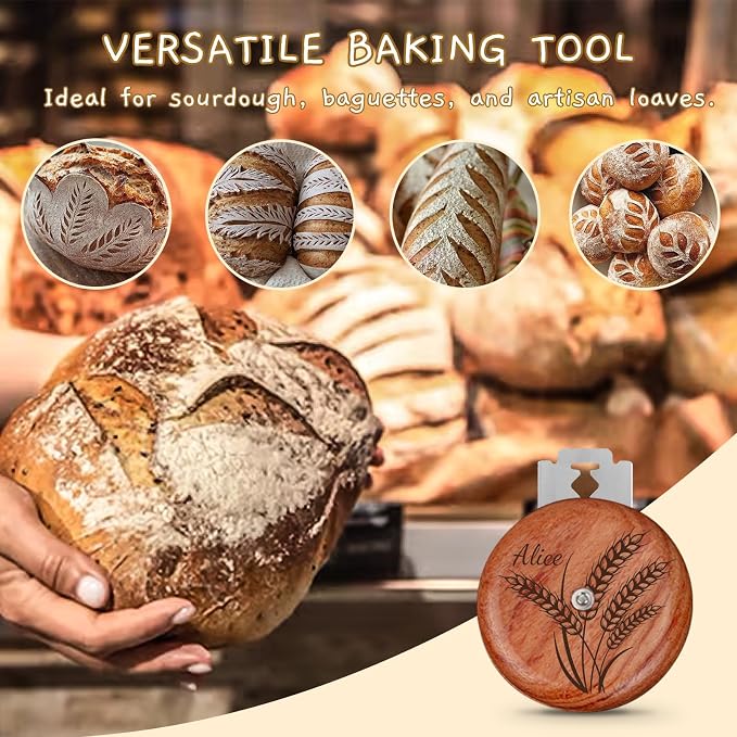 Personalized UFO Bread Lame Engraved Dough Scoring Tool with Name for Sourdough Artisan Bread Baguettes Ergonomic Design Stainless Steel Blade Gift for Home Bakers & Baking Enthusiasts (Wreath)