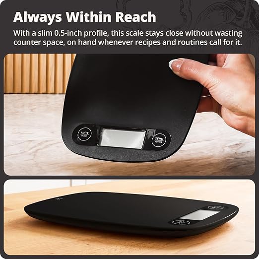 Greater Goods Food Scale – Digital Kitchen Scale, 1g Precision, Easy-Tare & Quick Conversion, Slim Compact Design, Durable & Portable | Ideal for Cooking, Baking & Meal Prep (Matte Black)