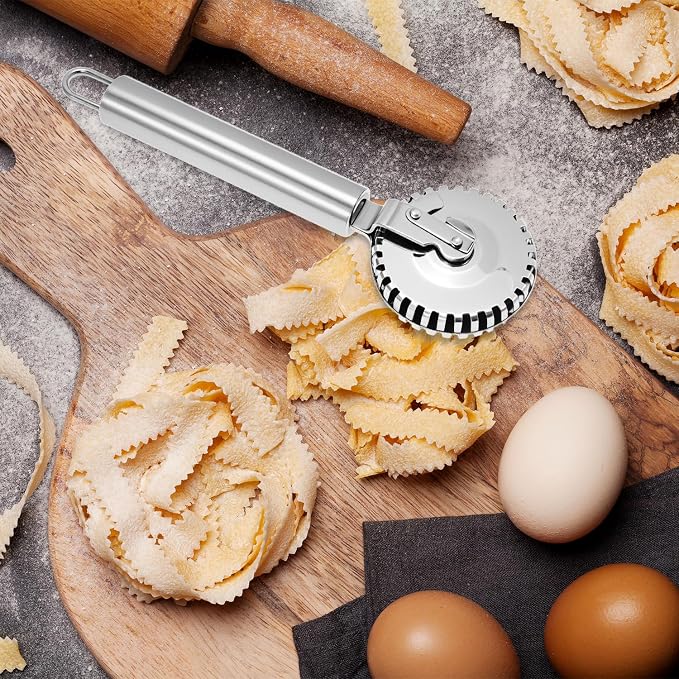 QWORK Ravioli Cutter, 430 Stainless Steel Pasta and Pastry Tool with Ergonomic Handle, Dishwasher Safe for Effortless Cutting, Sealing, and Crimping