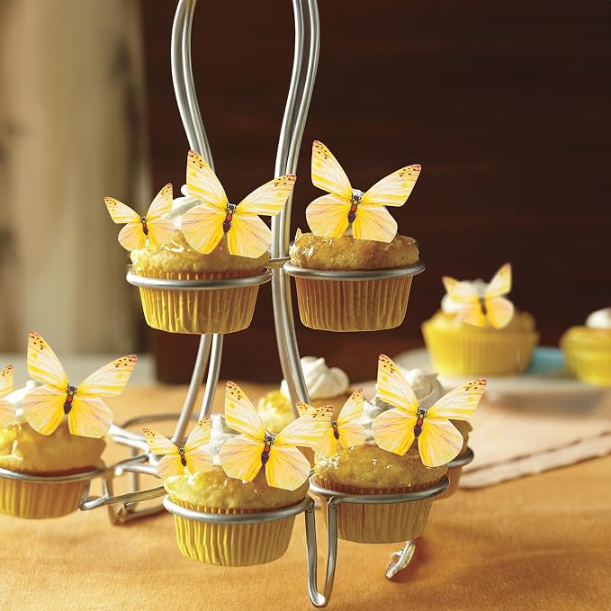 Gyufise 72Pcs Edible Cupcake Toppers - Wafer Paper Butterfly Cupcake Picks for Baby Shower & Kids Birthday Party Cake Supplies - Yellow