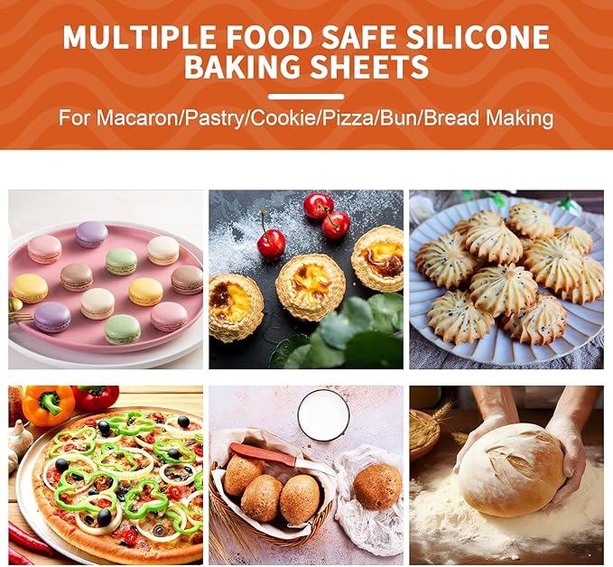 KitchenRaku Silicone Baking Mat, 16.5"x11.6" Non Stick Reusable Silicone Cooking Mat, BPA Free Baking Sheet for Cookies, Macarons Bread & Pastry, Toaster Pad Set of 2