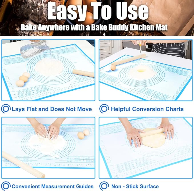 Silicone Pastry Mat 36x24 Inch Extra Large Baking Mat with Measurements, Nonstick Kitchen Counter Mats for Dough, Pastry, Dough Rolling, Kneading Board, Pie Crust, Fondant, Bread, Pasta, Pizza