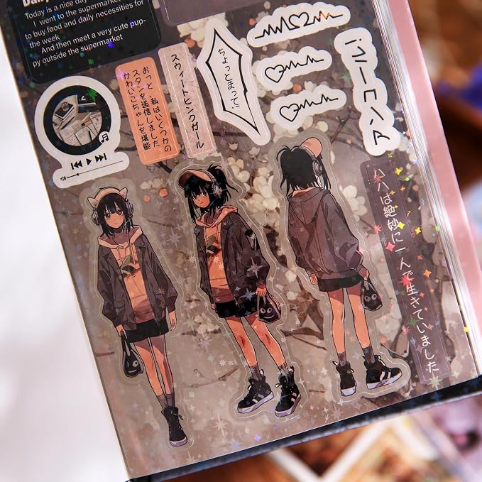 800 Pcs Japanese Manga Sticker Book, Heisei Retro Aesthetic Stickers for Journaling, 45 Sheets Pre-Cut Japanese Sticker Book for Adults, Scrapbook & Planner Decorative Stickers for DIY Crafts