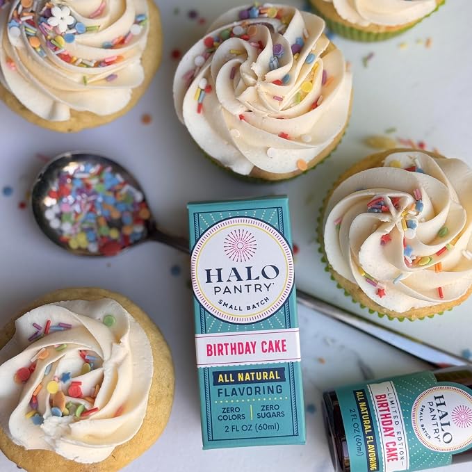 Natural BIRTHDAY CAKE Batter Flavoring Extract by HALO PANTRY (2oz bottle) | Water-Soluble, Dye-Free/Colorless, Gluten-Free, Dairy Free, Zero Sugars, NO Sweeteners, NO Calories | Perfect for customizing ANY baking, candy, dessert or drink recipes