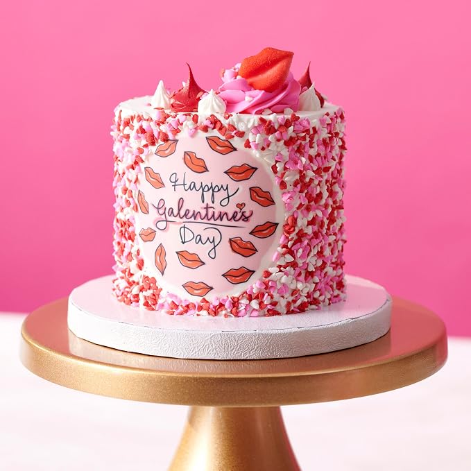DECOPAC Valentine's Day Quins, 18oz, Fancy Sprinkles In Heart Shapes, Candy Sprinkles in Handheld Container, Edible Sprinkles For Celebration Cakes, Cupcakes, Cookies