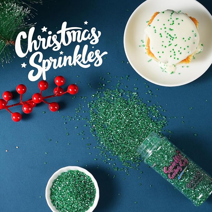 Christmas Green Sprinkles, 5oz Edible Dark Green Sanding Sugar for Cake Decorating Cupcake Toppings Chocolate Ice Cream Cookies Baking Dessert Wedding Party Food Supplies
