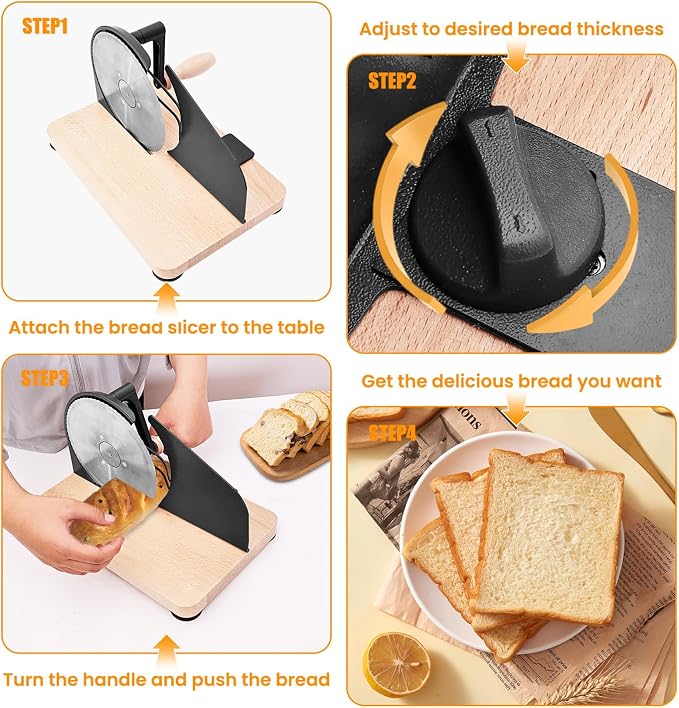Stainless Steel Bread Slicer, Manual Sourdough Bread Cutter with Hand Crank and Adjustable Thickness, Bread Slicing Tool for Homemade Loaves, Toast, Bagels and Bakery Use