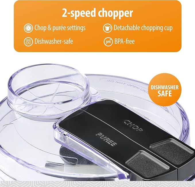 Toastmaster Chopper with 2-Speed Control by Select Brands - Mini Electric Food Chopper for Salsa, Dips & More - Electric - with Dishwasher-Safe Chopping Cup & Safety Lid - 3 Cups