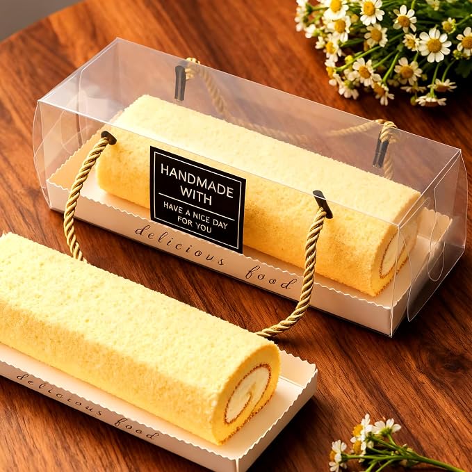 40 Pack Clear Cake Boxes with Gold Rope Handle, 7.3 x 2.5 x 2.5 Inch Chocolate Covered Strawberry Packaging, Bakery Gift Boxes for Wedding Dessert Table Party Treats