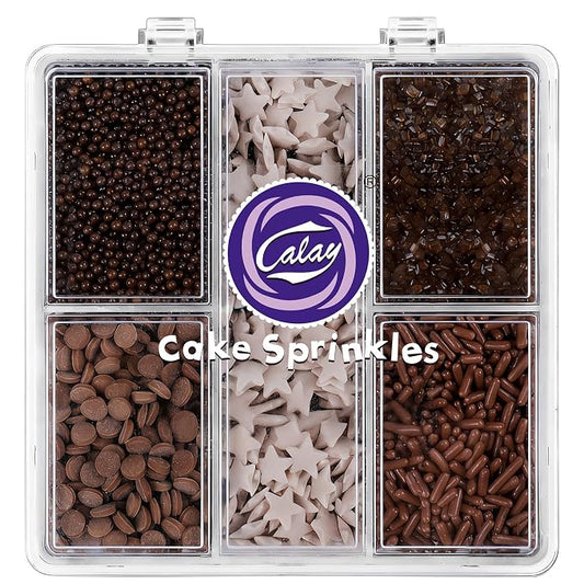 Sprinkles for Cake Decorating, 4.8oz Chocolate Sugar Sprinkles with Nonpareils Stars Sanding Sugar Confetti and Jimmies for Cake Cupcake Cookie Baking Dessert Donuts Topping
