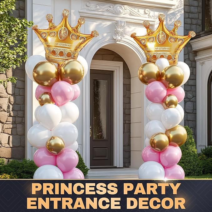 3 Pcs Gold Crown Balloons - Foil Princess Balloons Set, Large 38.2" X 35.4" Gold Crown Balloon - Reusable Design for Photo Zones, Birthday Parties, Weddings, Graduations & Princess Party Decorations