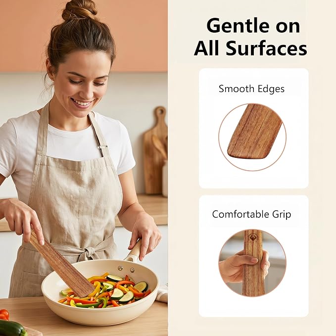 2 Pack Teak Wooden Flat Spatulas – Dough Whisk & Sourdough Scraper, Heat-Resistant Utensils for Flipping, Stirring, and Turning on Cast Iron & Non-Stick Pans