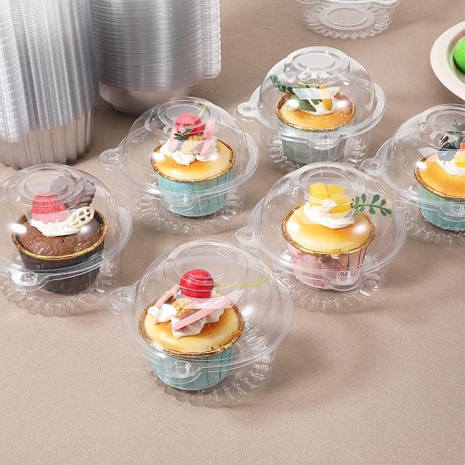 200 Pack Individual Cupcake Containers, Clear Plastic Cupcake Holder with Lid Single Cupcake Carrier Stackable Muffin Container for Party