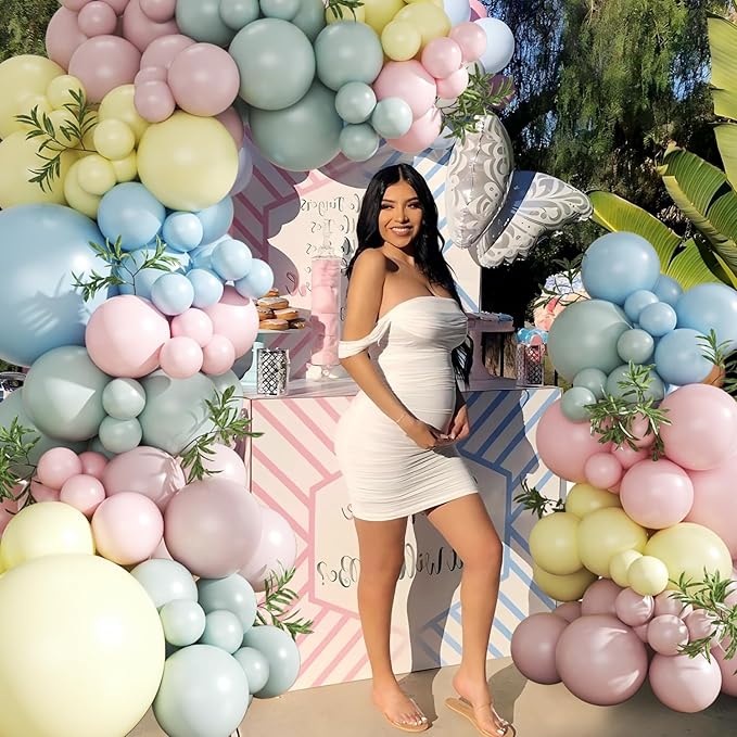 Pink Blue Yellow Pastel Balloon Arch Kit, 124Pcs Macaron Light Pink Blue Yellow Balloons for Spring Tea Party Baby Shower Wedding Birthday Gender Reveal Party Decorations