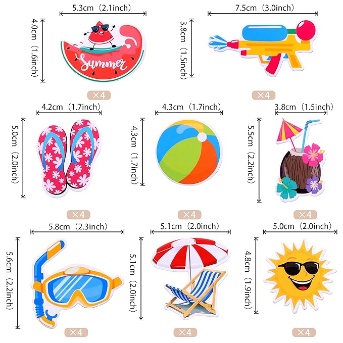 32 PCS Summer Beach Pool Cupcake Toppers Ball Sun Umbrella Diving Goggles Watermelon Water Gun Slippers Cupcake Picks Baby Shower Hawaii Beach Pool Theme Birthday Party Cake Decorations Supplies
