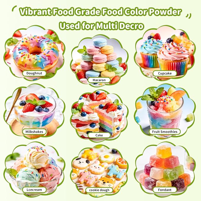 Natural Food Coloring Powder Set - No Artifical Dyes, Vivid Powder Food Color Dye, Water Based All Nature Colorants for Cake, Frosting, Cookies, Baking, Red Green Pink Purple Orange Yellow,3g/Jar