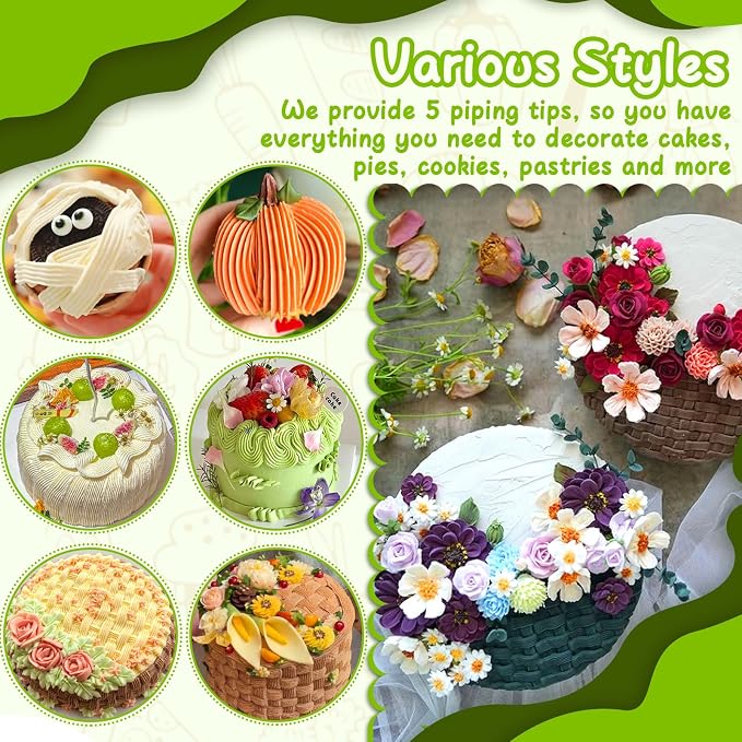 Suuker 5 Pieces Basketweave Piping Tips Set | Stainless Steel, Half Row Braided Flower Design, For Cupcakes, Cake, Cookie, 3D 1D 895 48 47