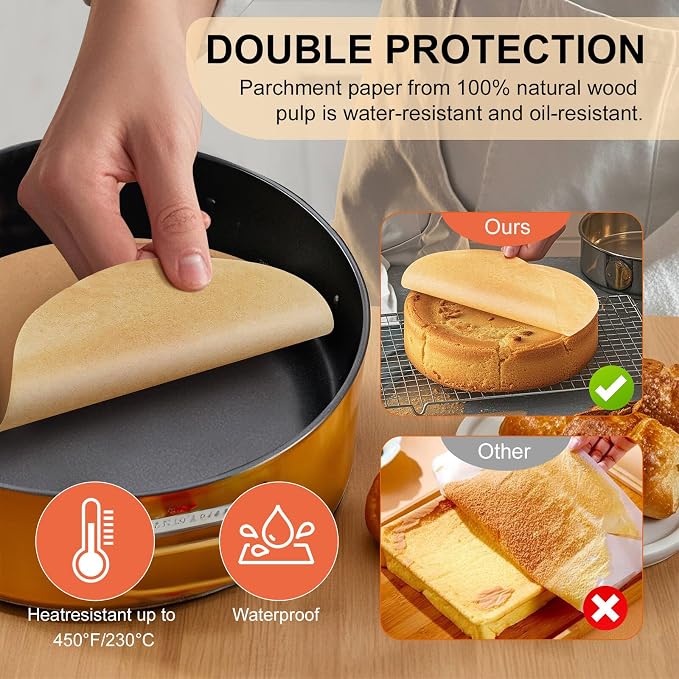 200Pcs 8-Inch Round Baking Parchment Paper - Parchment sheets Made for Delicious Baking Results, Perfectly Fits Standard Pans, Non-Stick, Waterproof, and Tear-Resistant