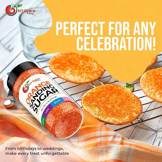 NY Spice Shop Orange Sanding Sugar - 4 Ounce Sweet Edible Sprinkles for Party Decoration, Cakes, Cupcakes, Cookies Toppings & Dessert Dishes - Colorful Sugar Sprinkles for Party Favors & Baking Treats