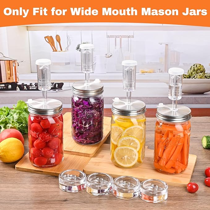 Xileanalee Fermentation Kit Set for Wide Mouth Mason Jar,Sauerkraut/Pickling Kit with 4 Glass Fermentation Weights,4 Fermenting Lids,4 Airlocks,5 Silicone Gaskets,5 Silicone Grommets(No Jars)