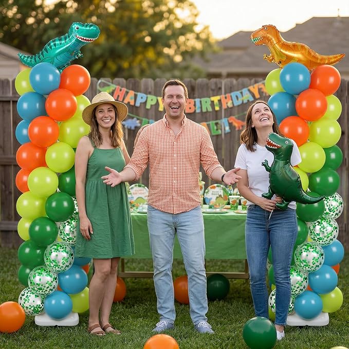 Skylety 2 Sets Dinosaur Balloon Column Stand Kit Adjustable Dino Green Orange Blue Balloon Tower Stand with Bases for Jungle Dino Birthday Wedding Graduation Party Baby Shower Decorations Supplies