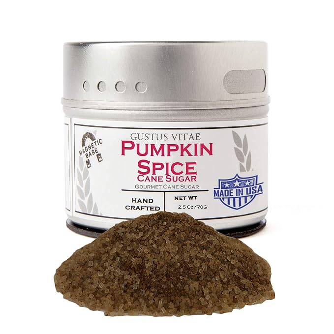 Pumpkin Spice Cane Sugar | Artisanal Infused Sugar | 1:1 Replacement For Plain Sugar | Gourmet Sweetener | All Natural, Non GMO | Hand Made, Small Batch | Made in USA | GlP-1 Friendly | Magnetic Tin | Gustus Vitae | #92