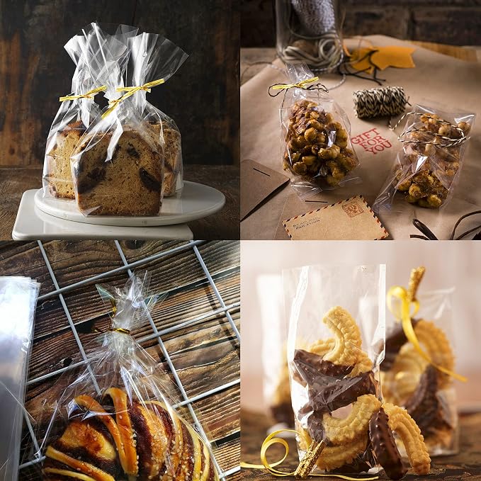 Augshy Cake Pop Bags, 300 Pcs 6x8" Treat Cello Bags with 300 Twist Ties | OPP Plastic Bag for Gifts Wrapping,Individual Resealable for Lollipop Candy Chocolate Dessert Cookie Wrapping Buffet