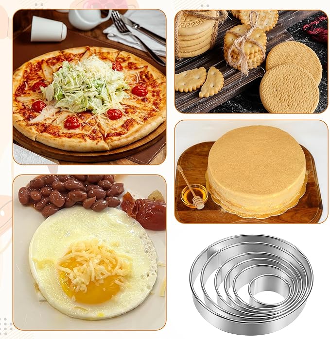 6 Inch Round Cookie Mold, Circle Cookie Cutter 8 Piece Round Cookie-Cutter & Scraper & Silicone Pastry Brush Set for Pastry,Donut,Fondant,Cake,Cookies, Diameter (2, 3, 3.7, 4.3, 5.3, 6 Inch)